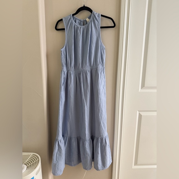 Pact coastal double gauze tiered midi dress size m in cornflower blue - Picture 1 of 2